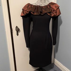 Vintage late 80’s Kira couture black dress with cooper ruffle size 12 bu…